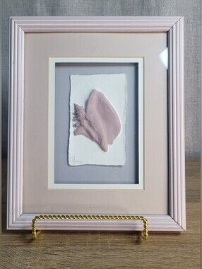 80s Framed 3D Cast Paper Relief Art Home Art Wall Accent Shell in Soft Pink
